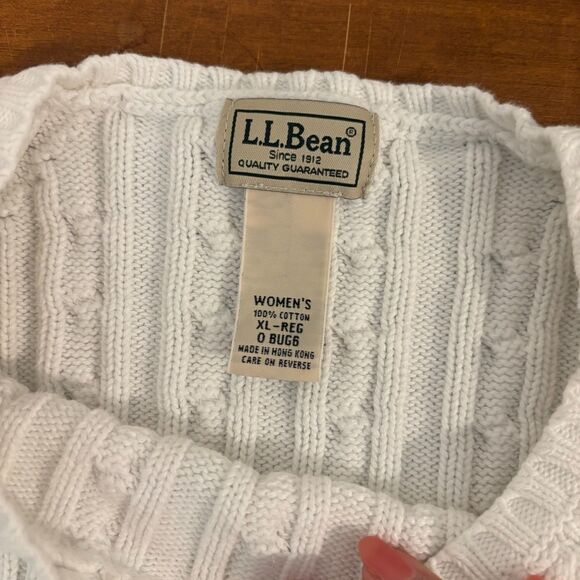 Women's size XL White Cable Knit Coastal Neutral Cozy LL Bean Sweater - Picture 6 of 6